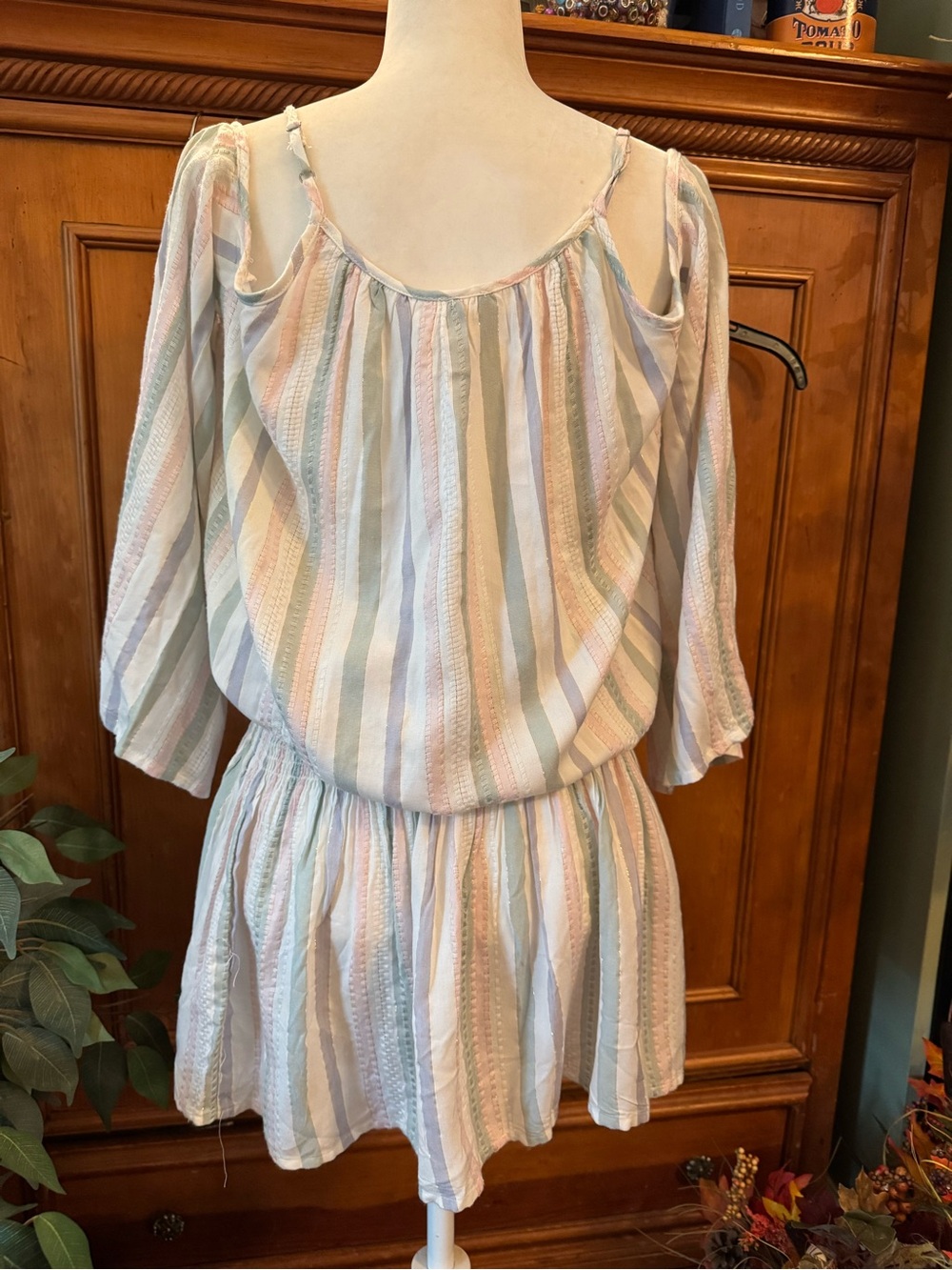 Surf Gypsy Pastel Striped Cold-Shoulder Mini Dress with Tassels - Picture 5 of 6
